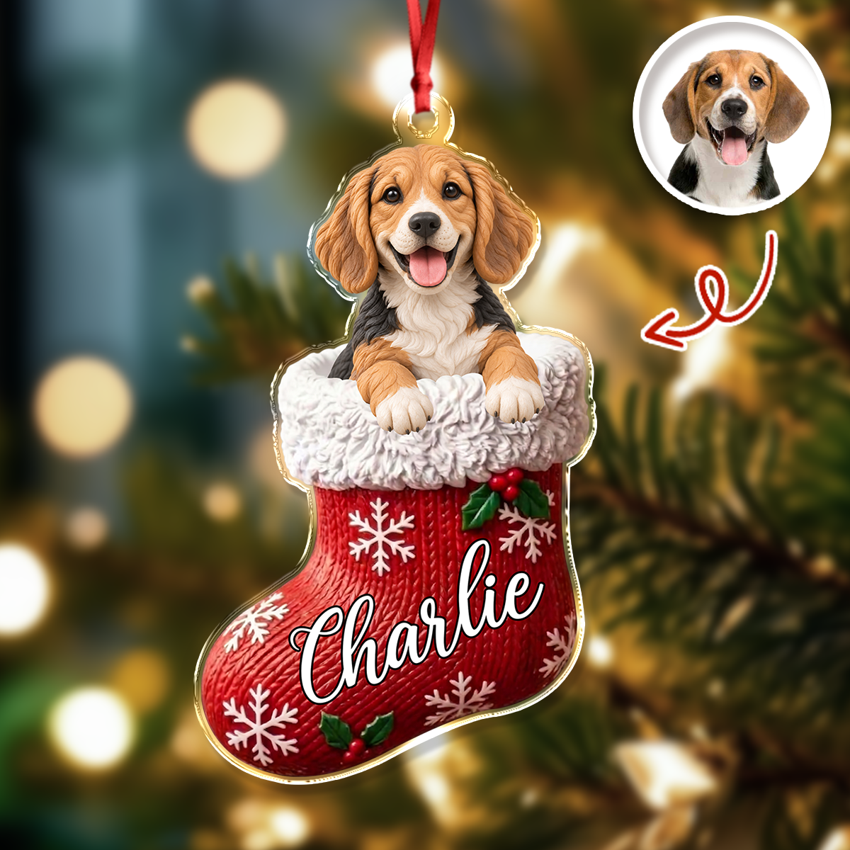 Personalized Pet Face Christmas Stocking Acrylic Ornament TH10 171451