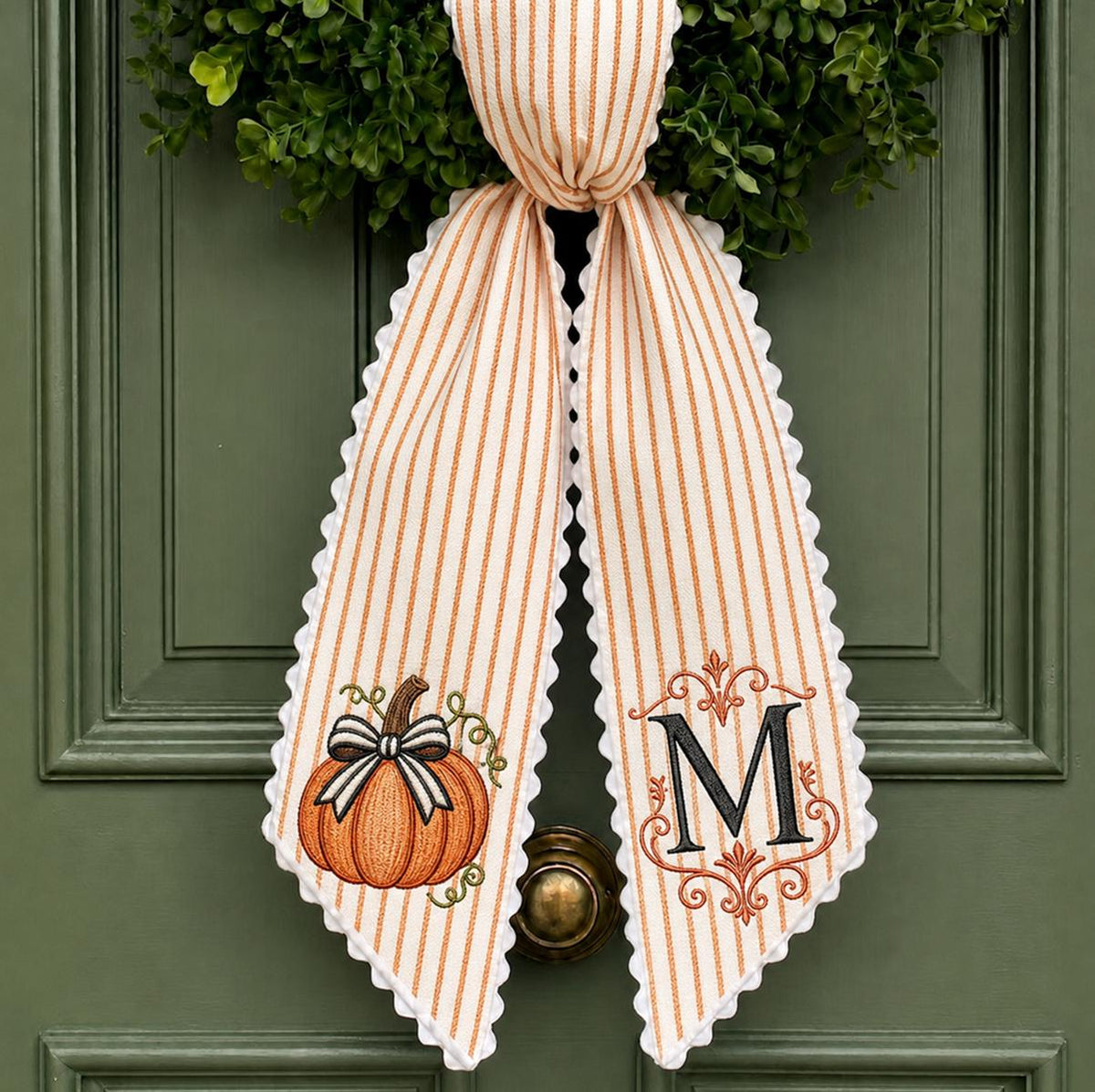 Personalized Monogram Letter Name Pumpkin Embroidered Wreath Sash LM32 670209