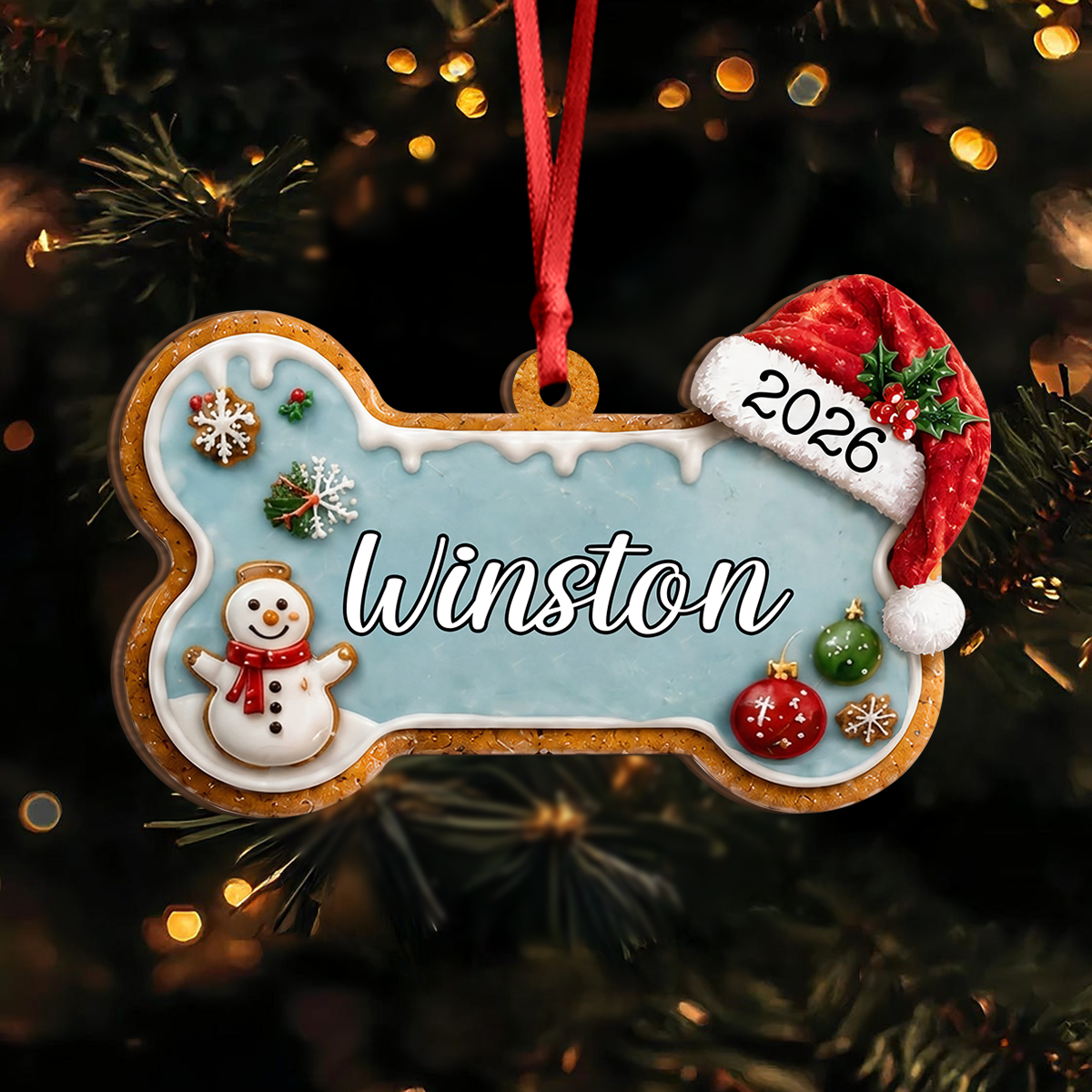 Personalized Dog Bone Gingerbread Christmas Wooden Ornament, Cute Christmas Decoration for Dogs Lovers LM32 670097
