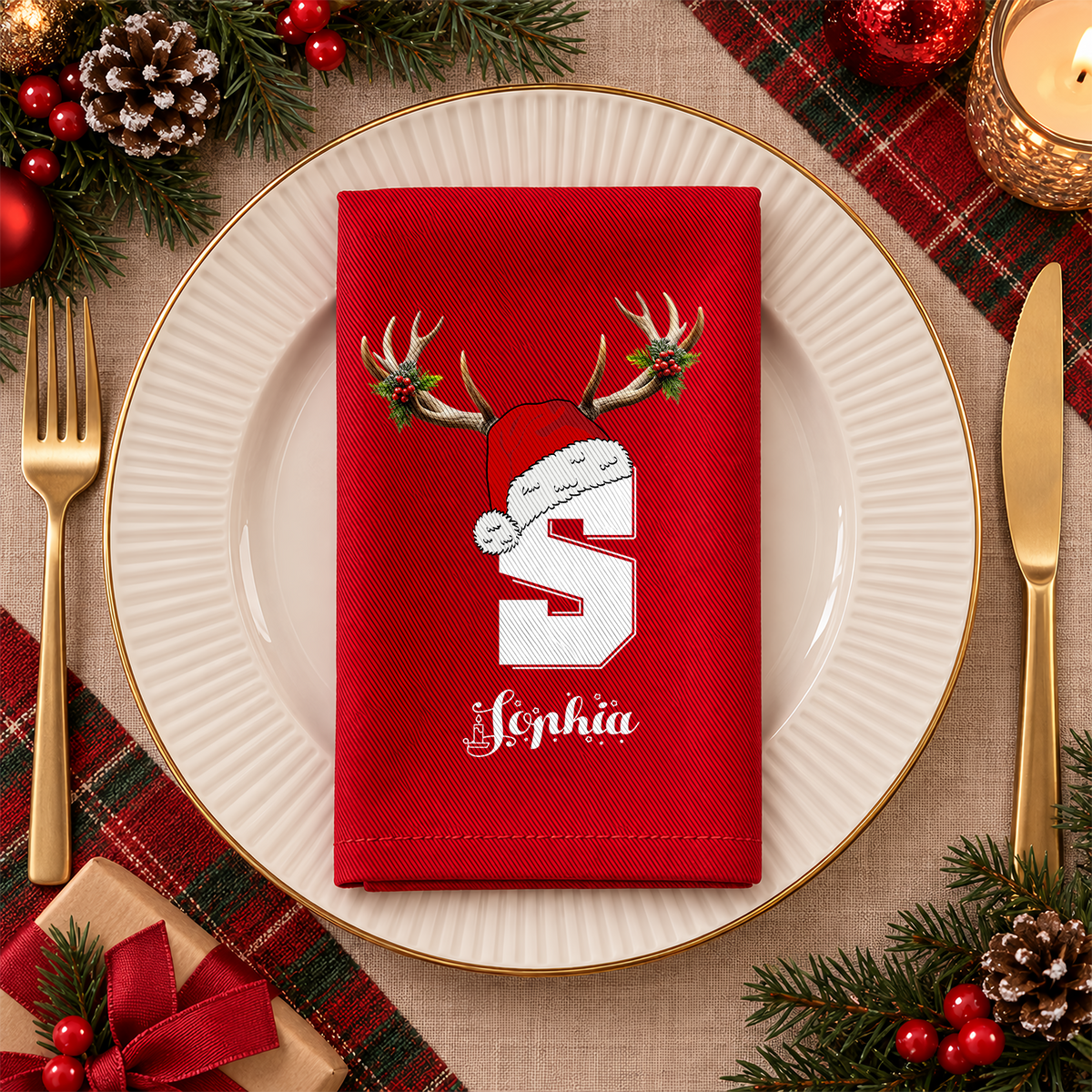 Personalized Initial Letter Christmas Reusable Cotton Napkin HO82 903726