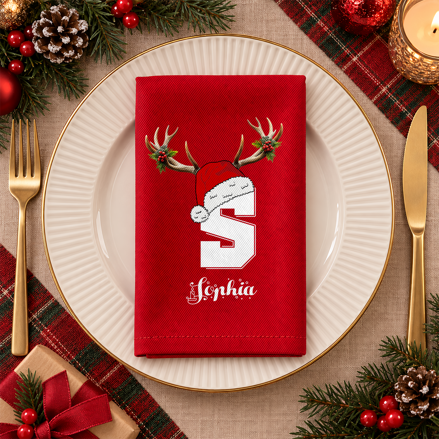 Personalized Initial Letter Christmas Reusable Cotton Napkin HO82 903726