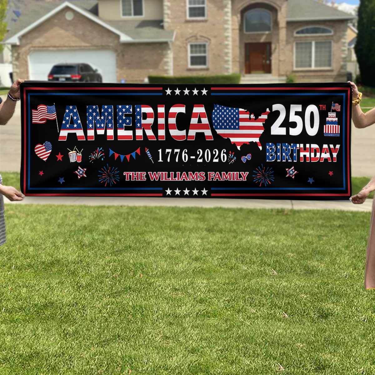 Personalized Family Name 250 Anniversary USA Banner HA75 920900