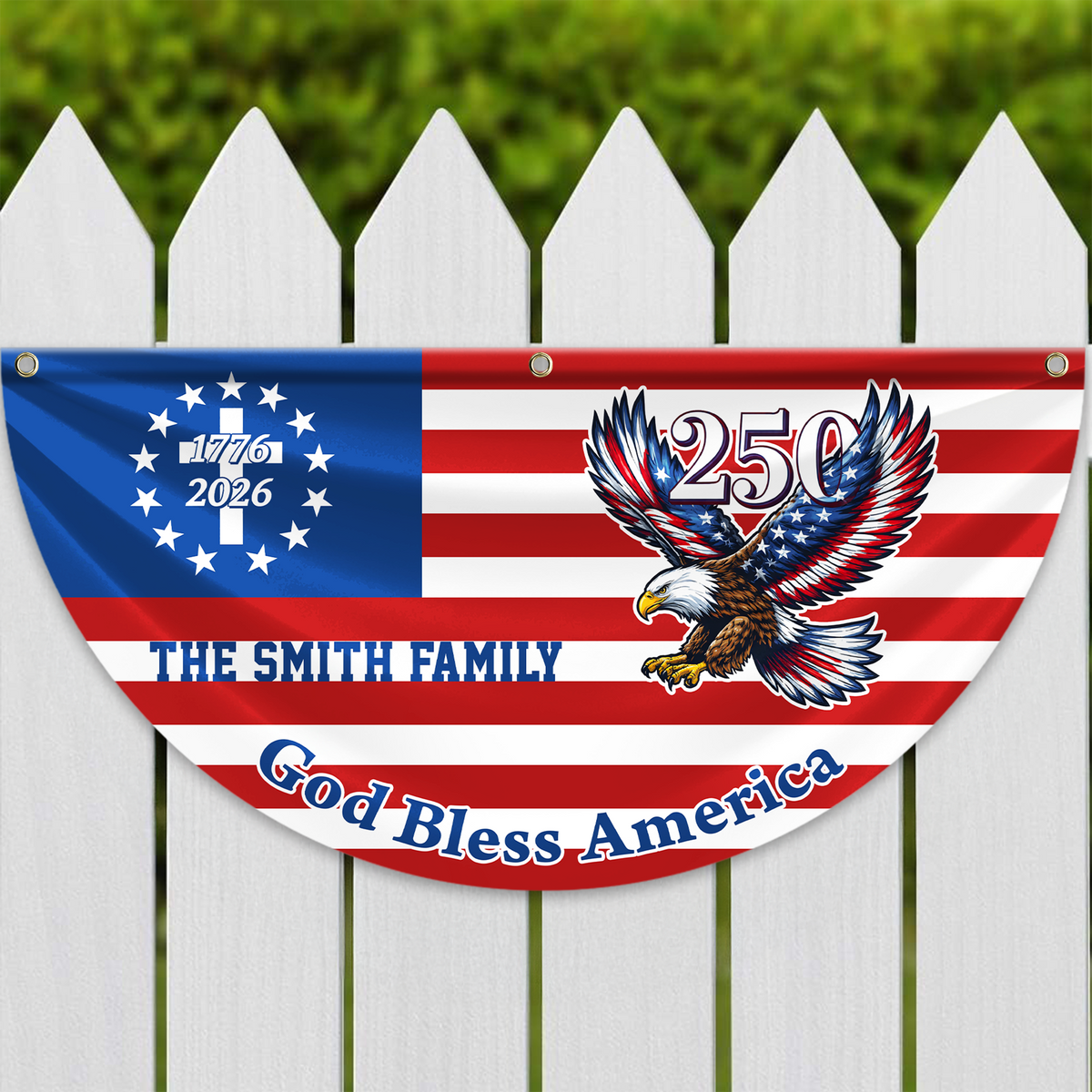 Custom Family Name 250th Patriot Eagle God Bless America Non-Pleated Fan Flag HA75 920134