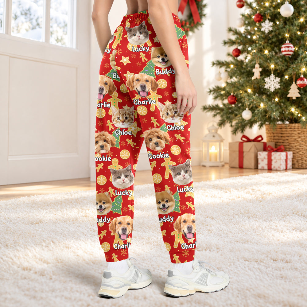 Custom Dog Cat Photo Christmas Pattern Sweatpants, Cute Christmas Gift for Pets Owners LM32 670103