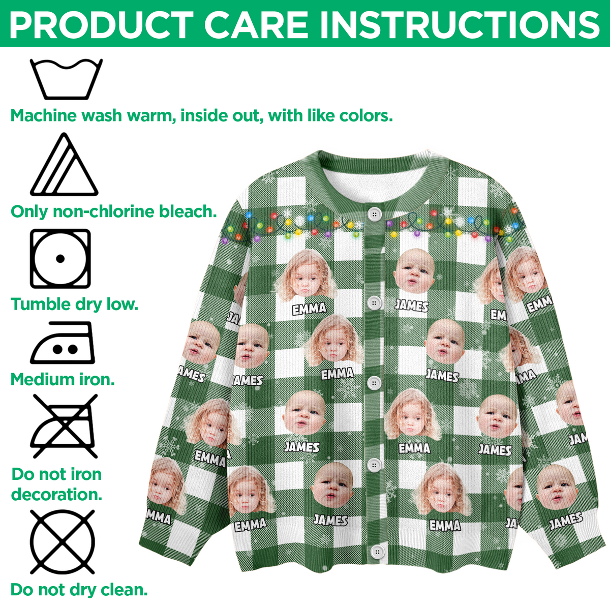 Custom Kids Photo Name Christmas Light Snow Cardigan CH07 896188