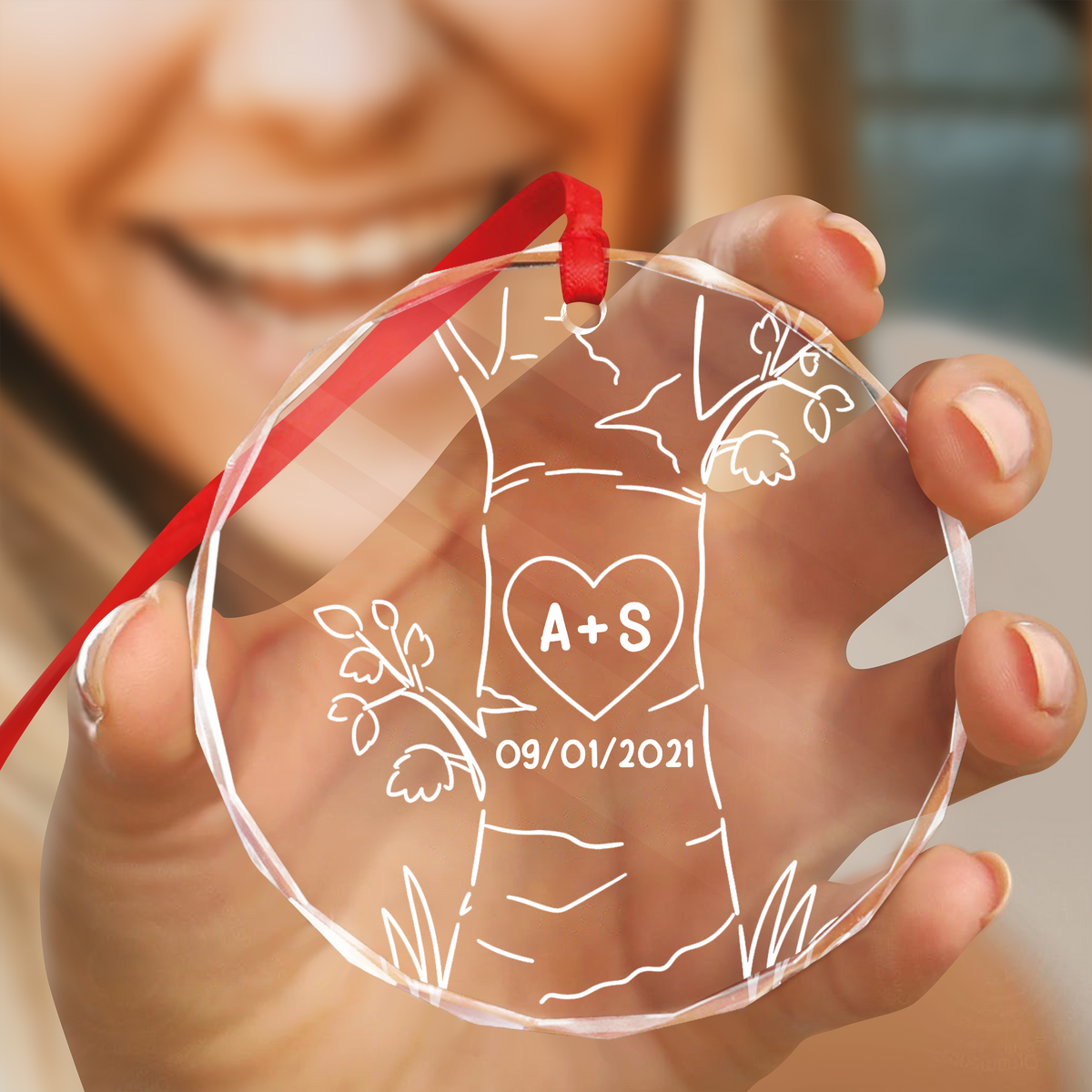 Custom Couple Names Wedding Anniversary Glass Ornament, Personalized Couple Keepsake Gift for Husband & Wife TH10 170779
