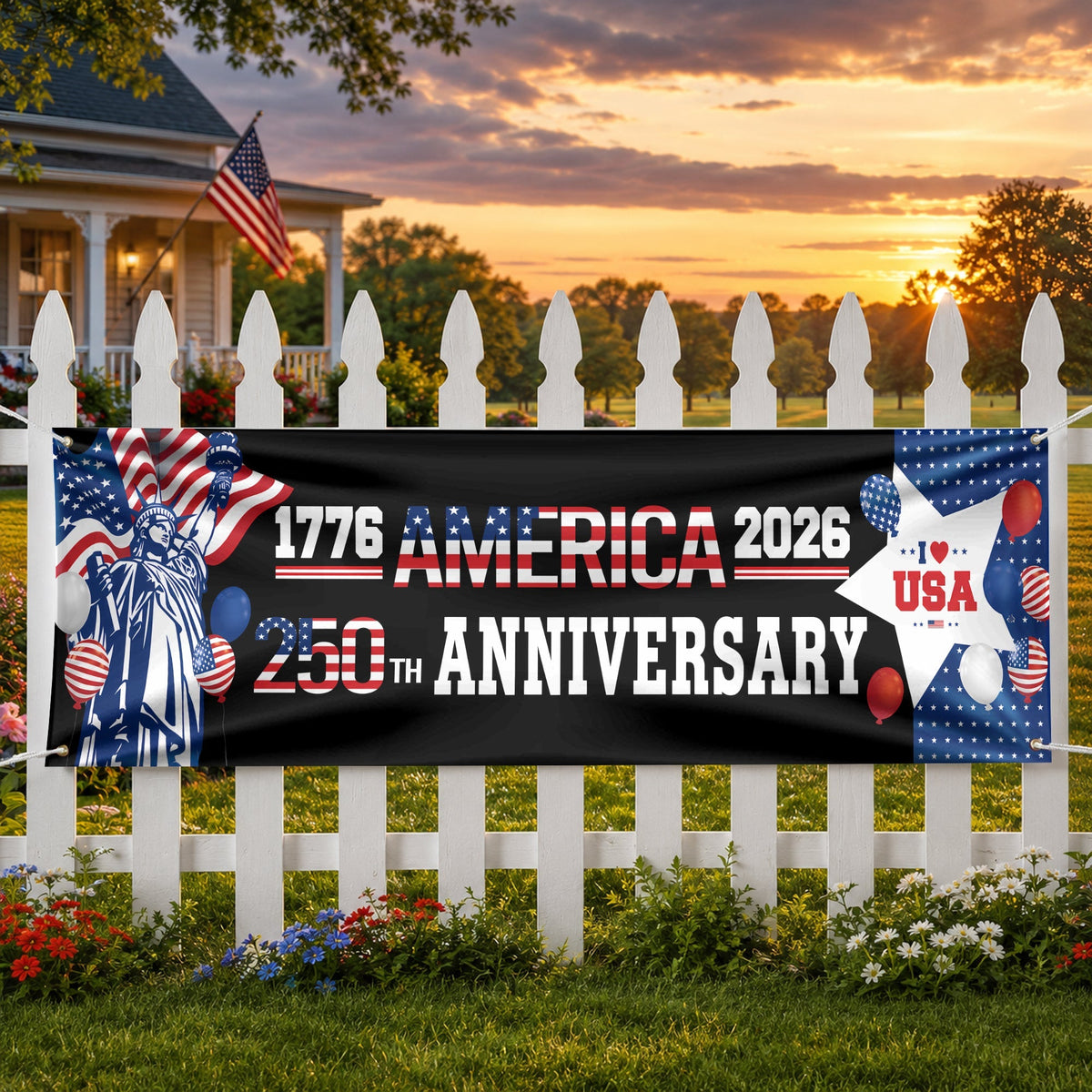 American 1776-2026 The Statue of Liberty Balloons 250th Anniversary Patriotic Party Banner HO82 902778