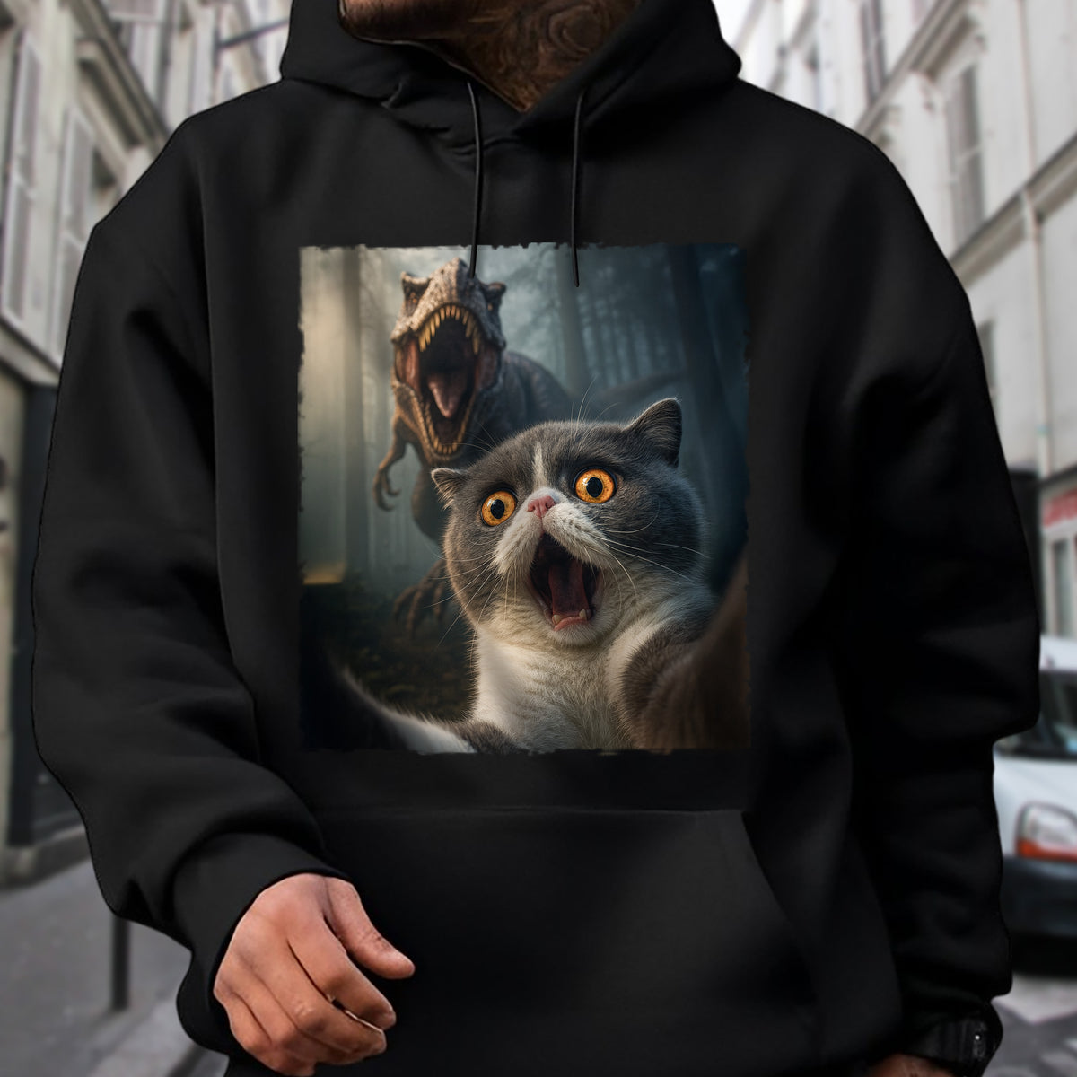 Custom Cat Photo Living That Dino Danger Life Classical Style Dark Shirt For Cat Lovers HO82 894844