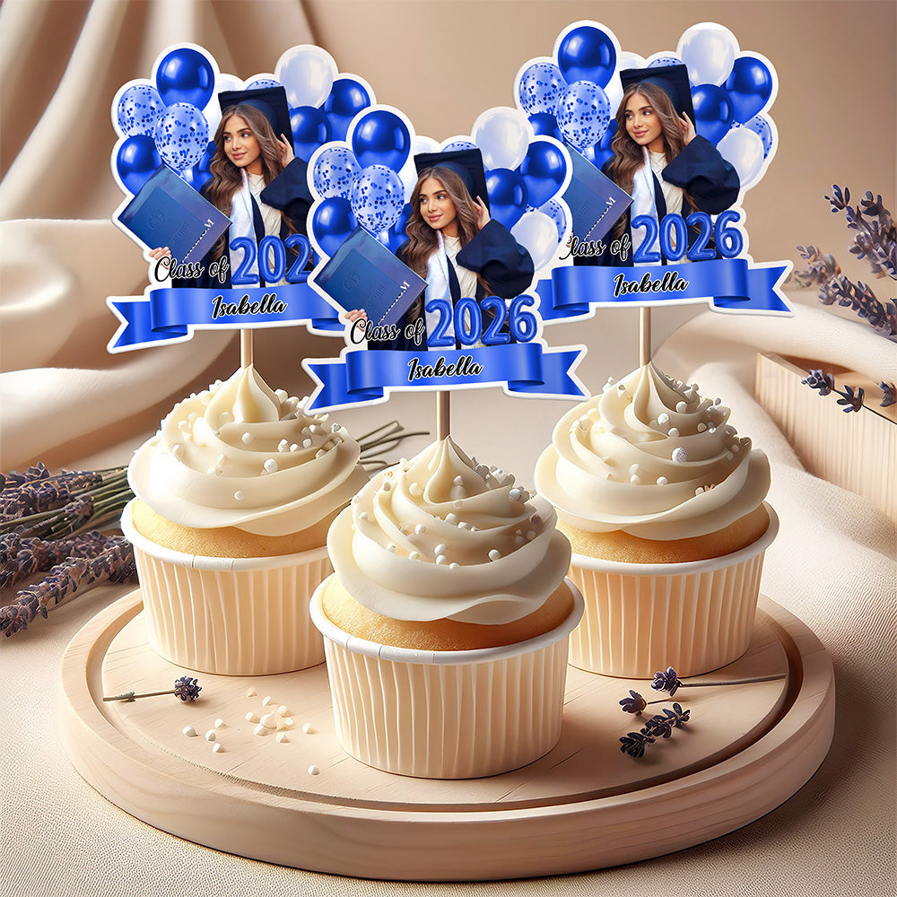Custom Photo Graduation Cupcake Topper Class Of 2026 – Personalized Party Decoration CH07 910260