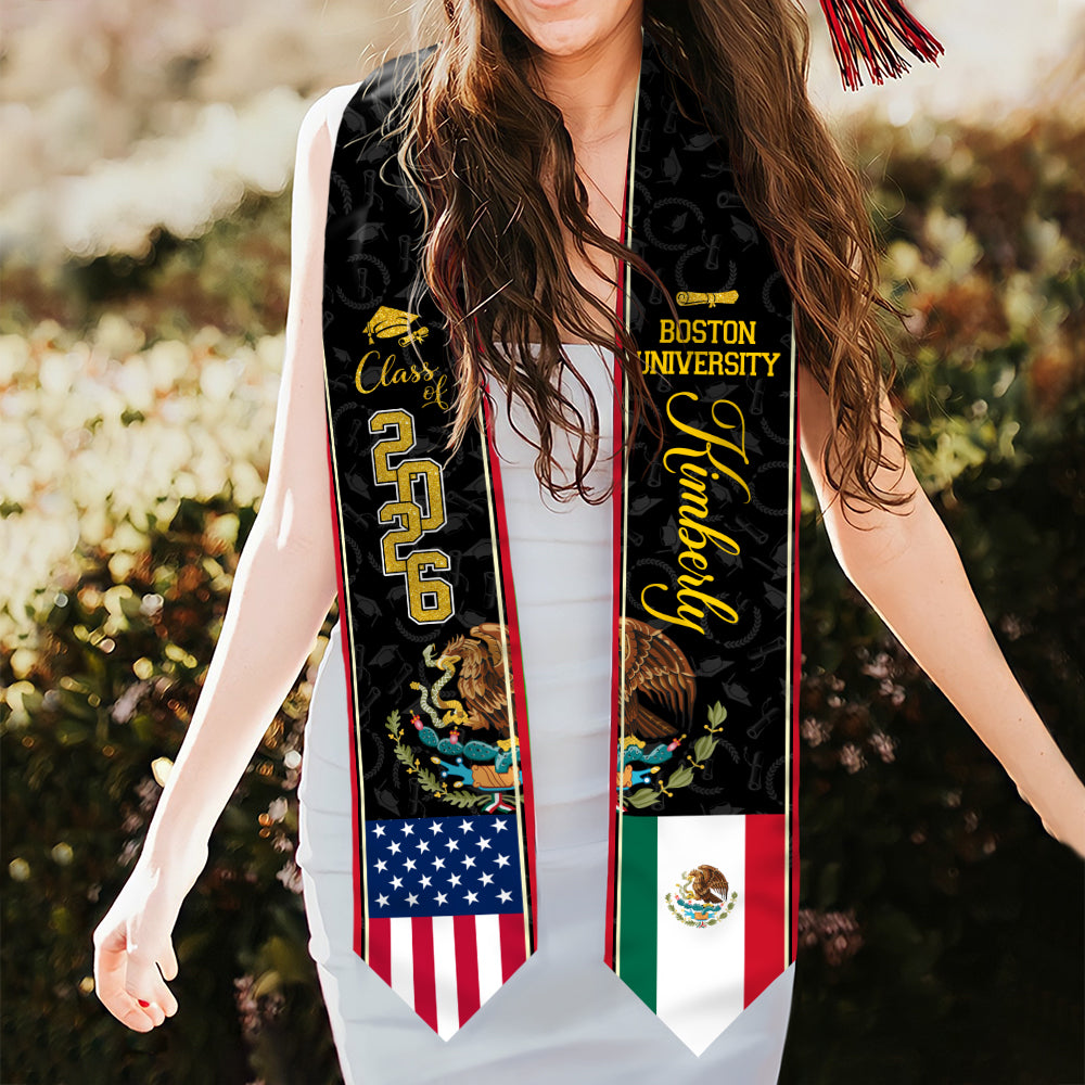 Custom Class of 2026 Mexican American Flag Graduation Stole TH10 898307