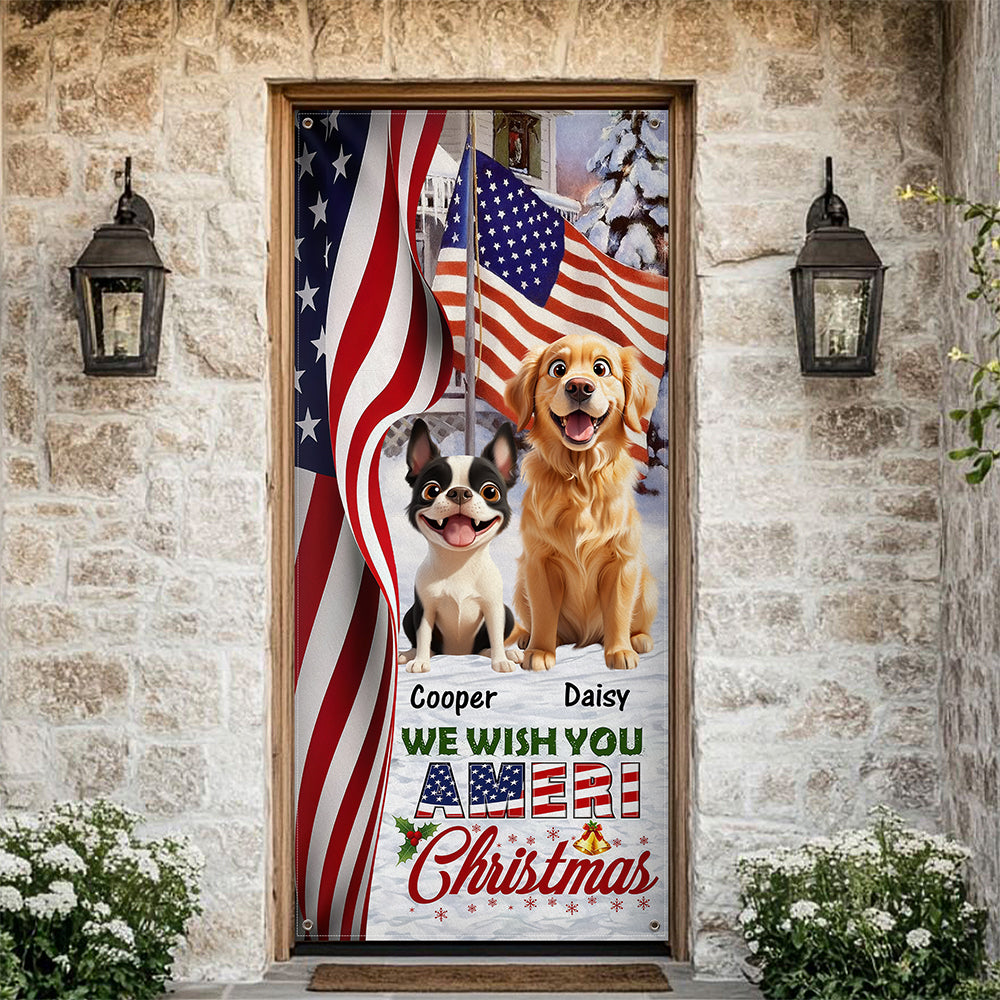 Custom Cute 3D Dog We Wish You Ameri Christmas Decoration Door Cover HA75 898084