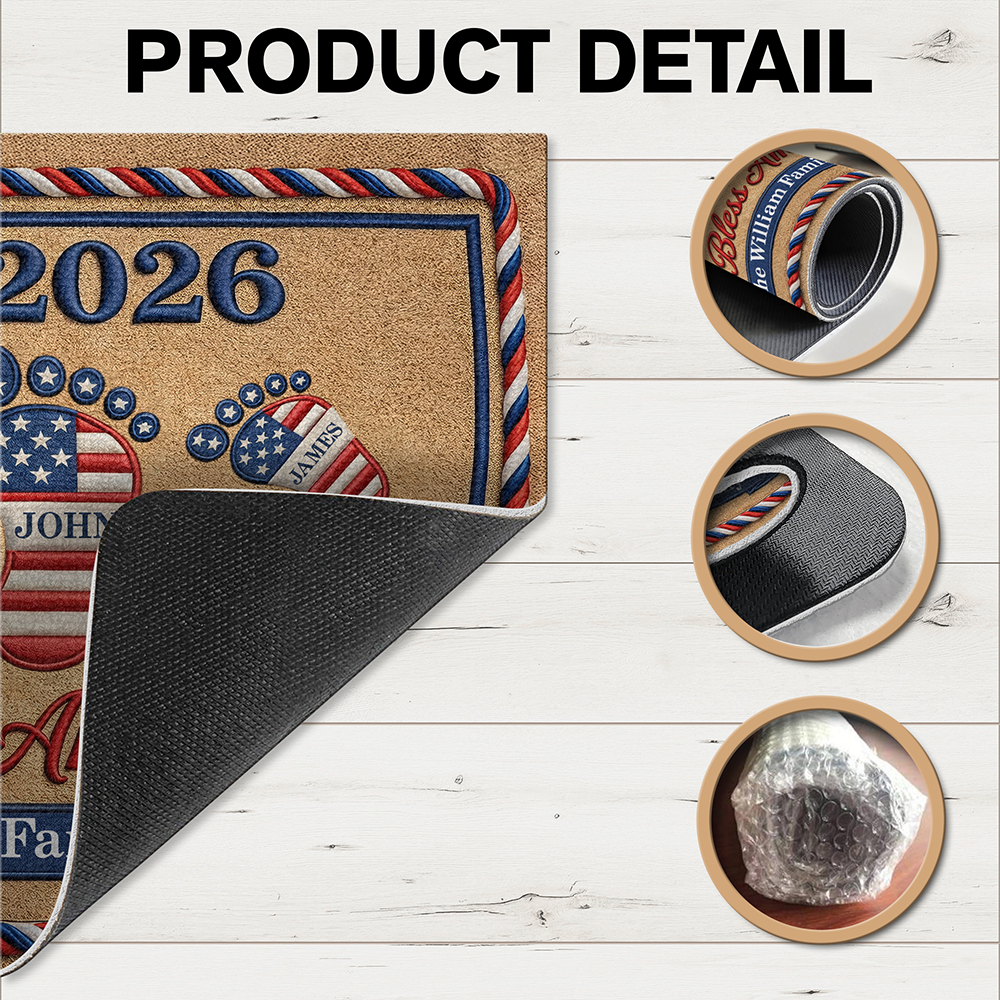 Personalized God Bless America Doormat Patriotic American Flag Family TH10 169285