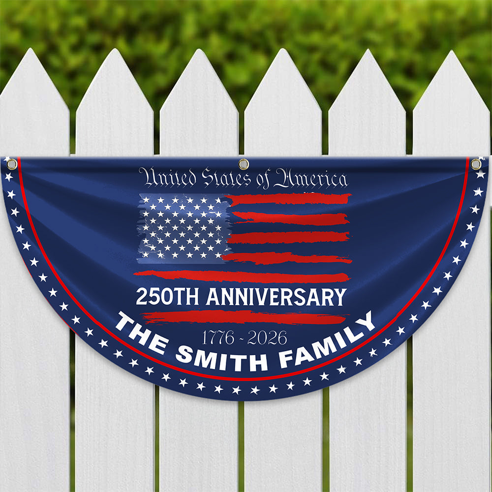Custom Family Name USA 250th Anniversary Non-Pleated Fan Flag HA75 920290