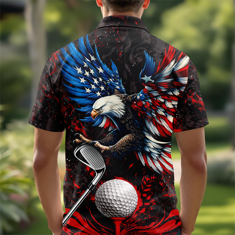 Personalized Name American Eagle Patriotic Polo Shirt For Golf Lovers HA75 921114