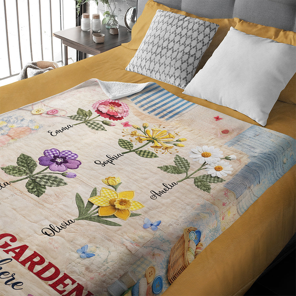 Custom Name Grandma's Garden Love Grows Here Blanket - Personalized Birth Flower Mother’s Day Gift CH07 911194