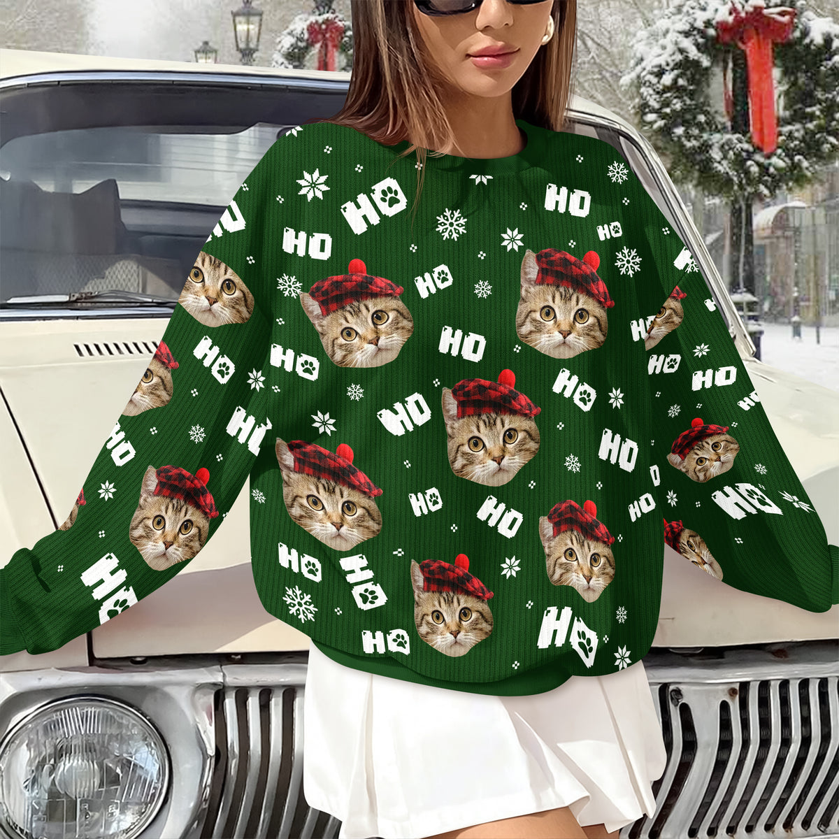 Custom Funny Cat Photo Christmas Ugly Sweater Personalized Gift For Cat Lover CH07 899570