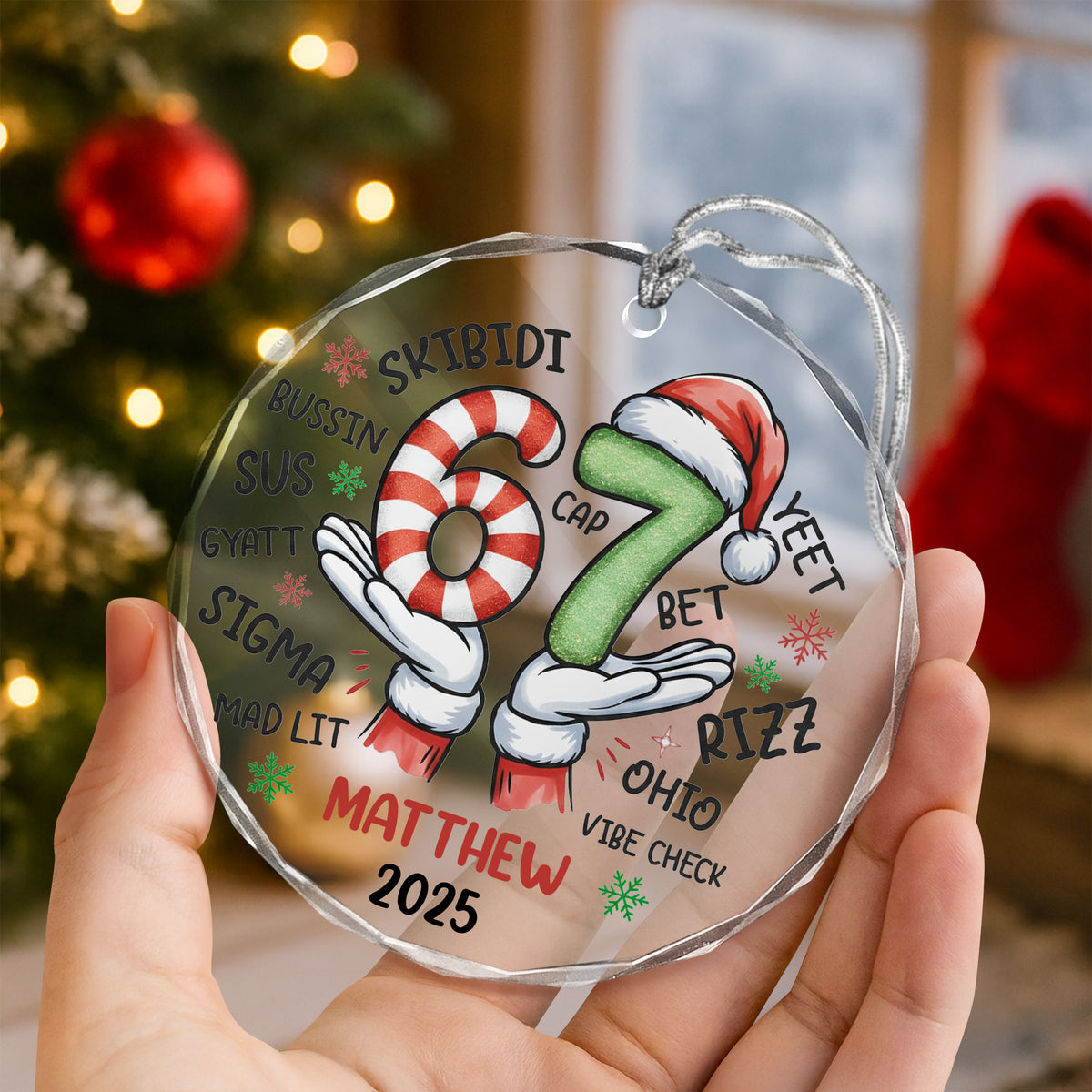 Personalized Funny Kids Six Seven Christmas Glass Ornament HA75 898304