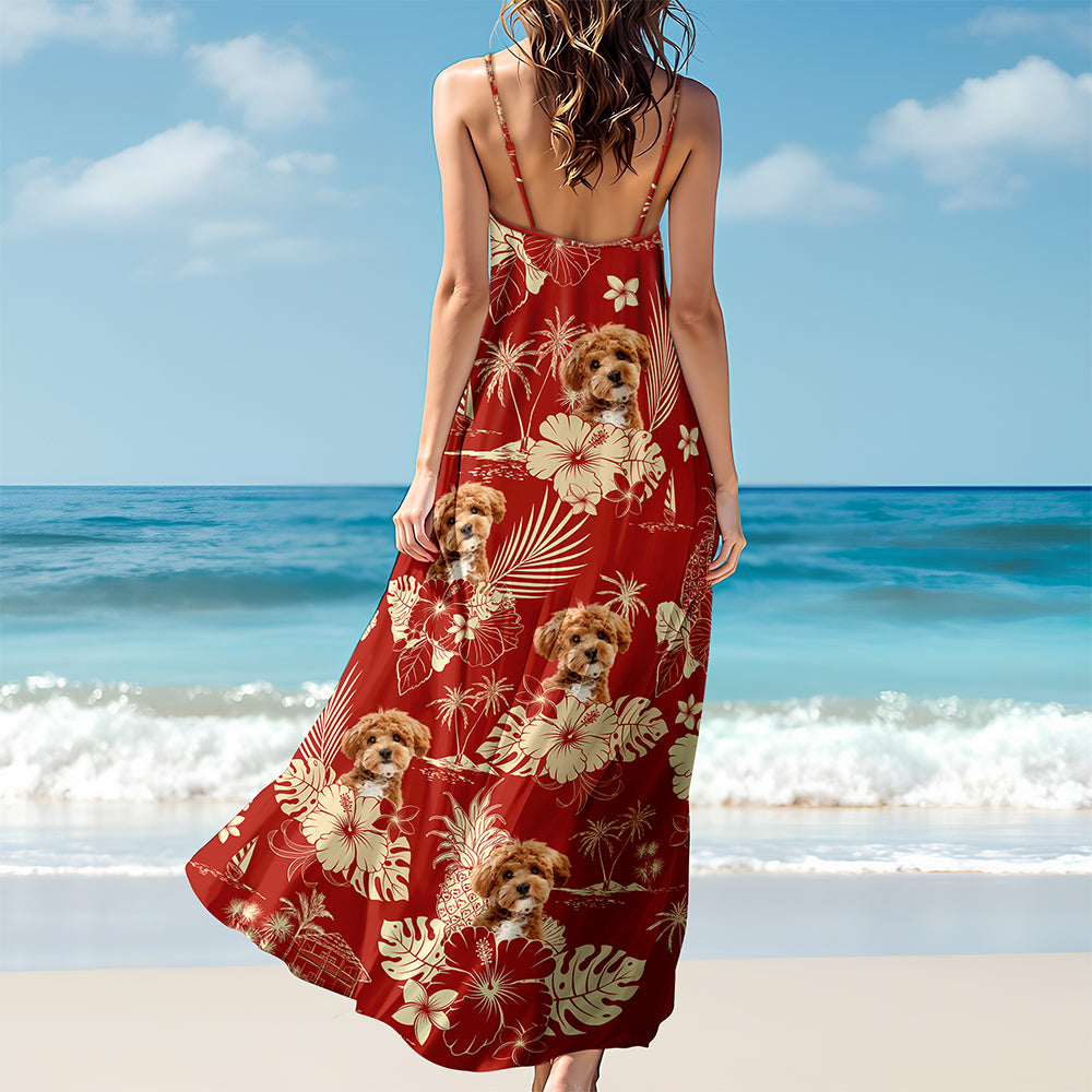 Custom Photo Aloha Hawaiian Dog Women's V-Neck Cami Maxi Dress HO82 893666