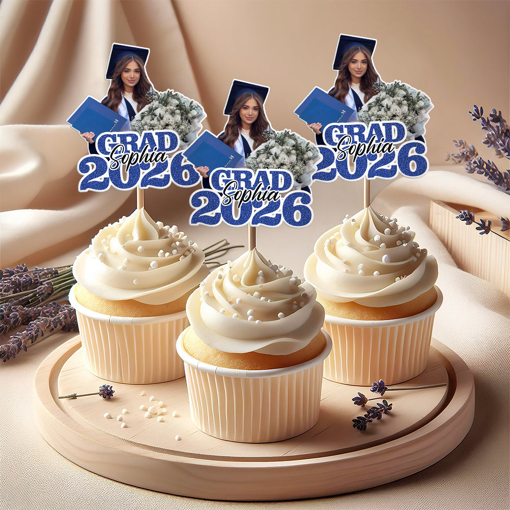Custom Photo Glitter Graduation Class Of 2026 Cupcake Topper LM32 899137