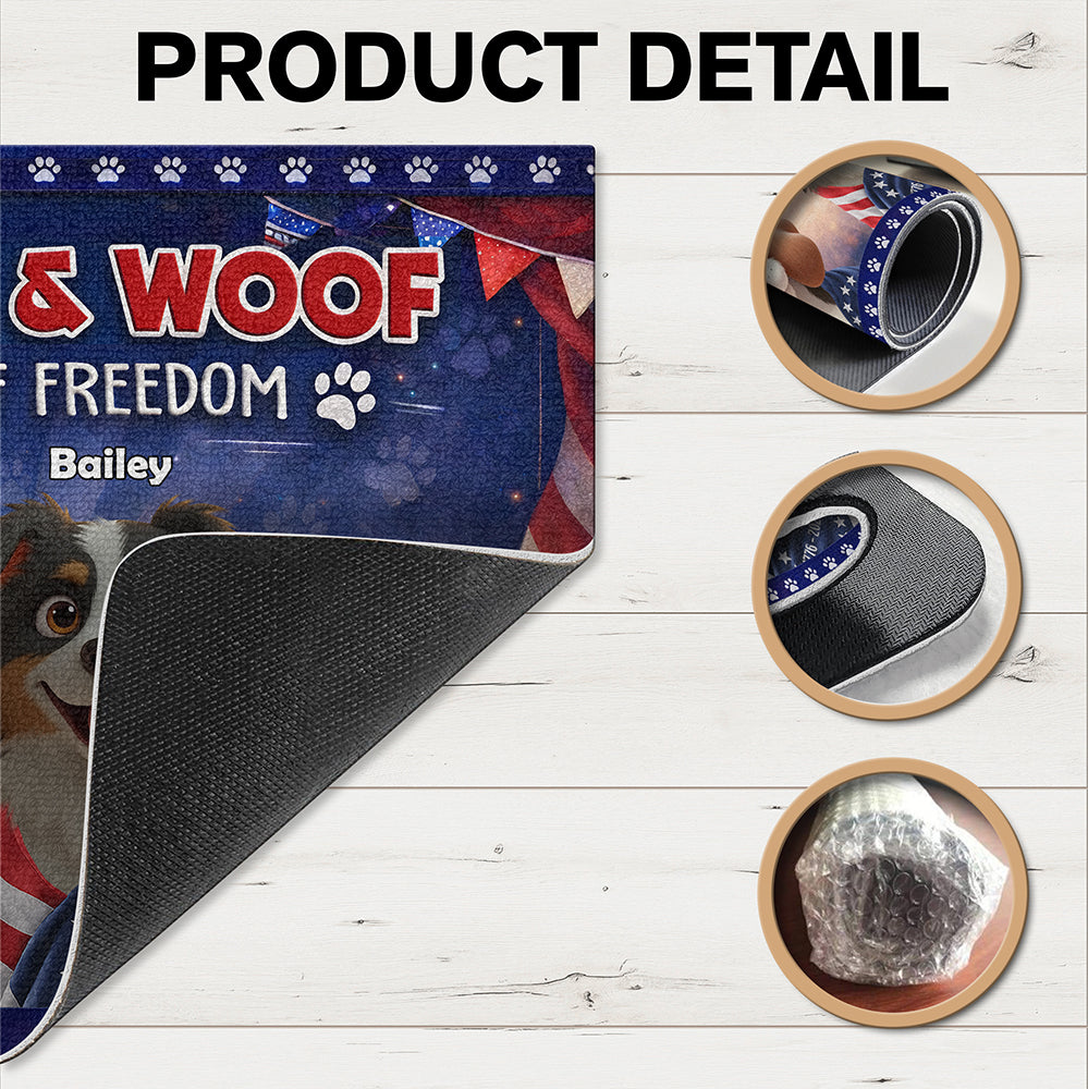 Personalized Cute Dog Red White Woof America 250 Years Of Freedom Doormat TH10 169055