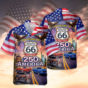 Celebrate 100 Years of Road Route 66 and America 250th Anniversary Custom Car Photo Hawaiian Shirt CH07 910378