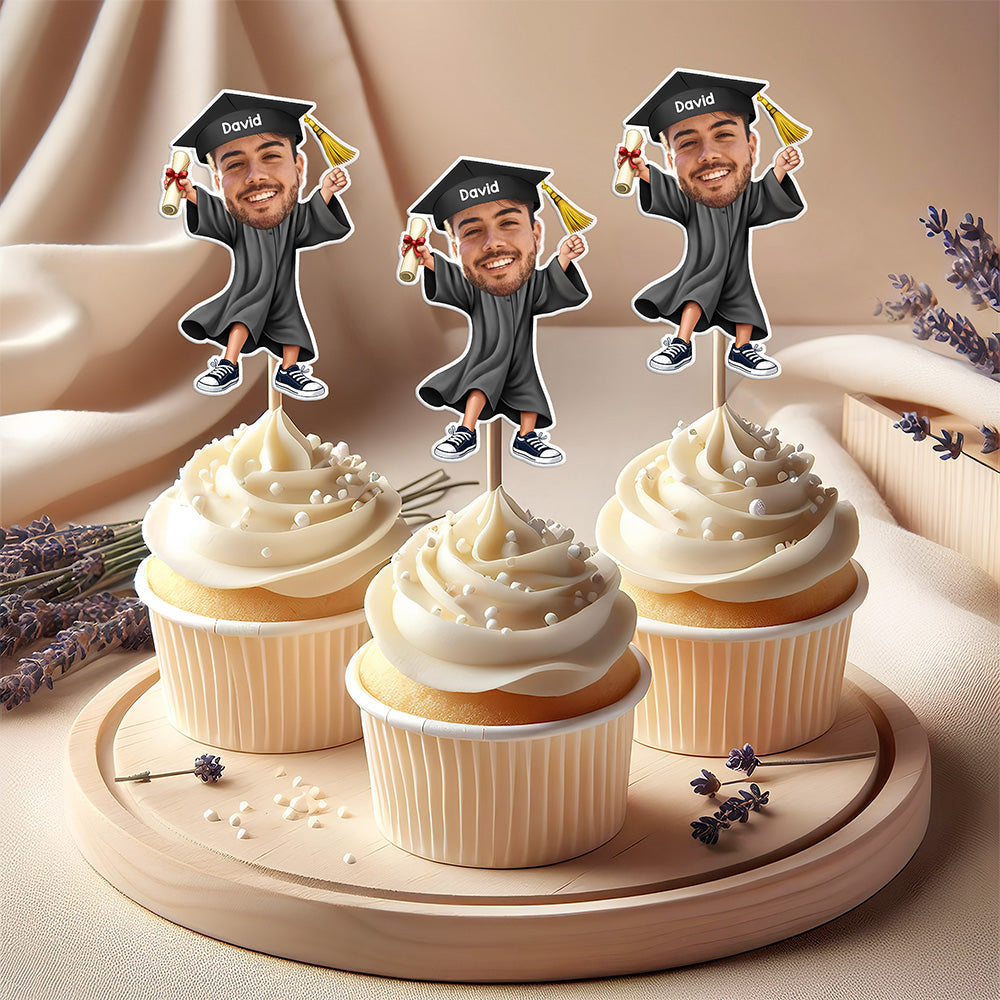 Custom Funny Face Class of 2026 Graduation Cupcake Toppers, Personalized Photo Grad Party Decor LM32 899425