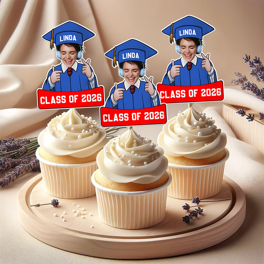 Custom Funny Face Class of 2026 Cupcake Toppers, Personalized Photo Graduation Party Favors LM32 899423