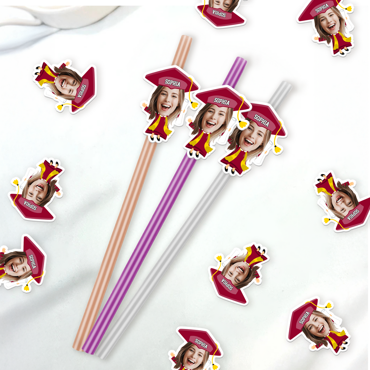 Custom Funny Face Class of 2026 Graduation Decoration Colorful Straws TH10 169133
