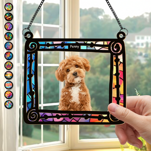 Custom Dog Photo Sitting In Frame Window Hanging Suncatcher Ornament HO82 891200