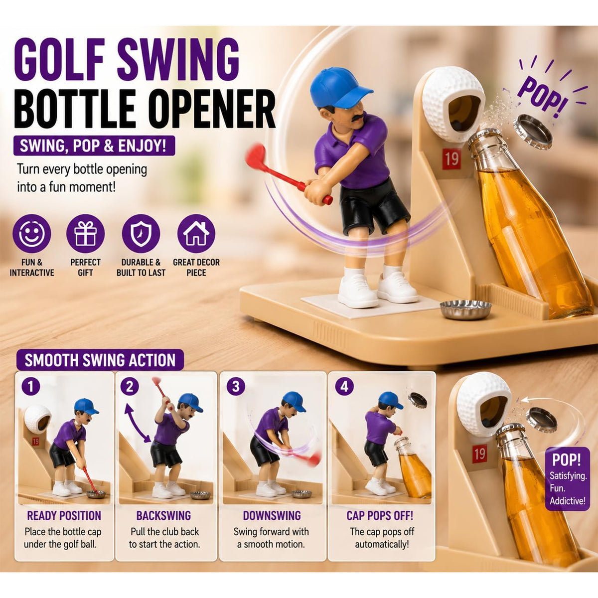 Funny Golf Bottle Opener Fridge Magnet, Mini Golfer Beer Cap Launcher & Collector LM32 669925