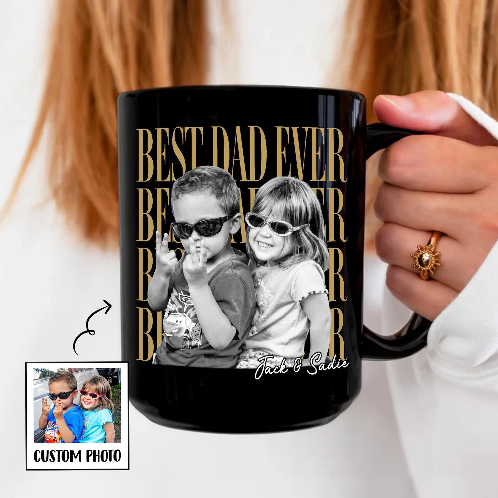 Personalized Vintage Photo Best Dad Mom Ever Black Mug Gift For Father's Day HA75 921432