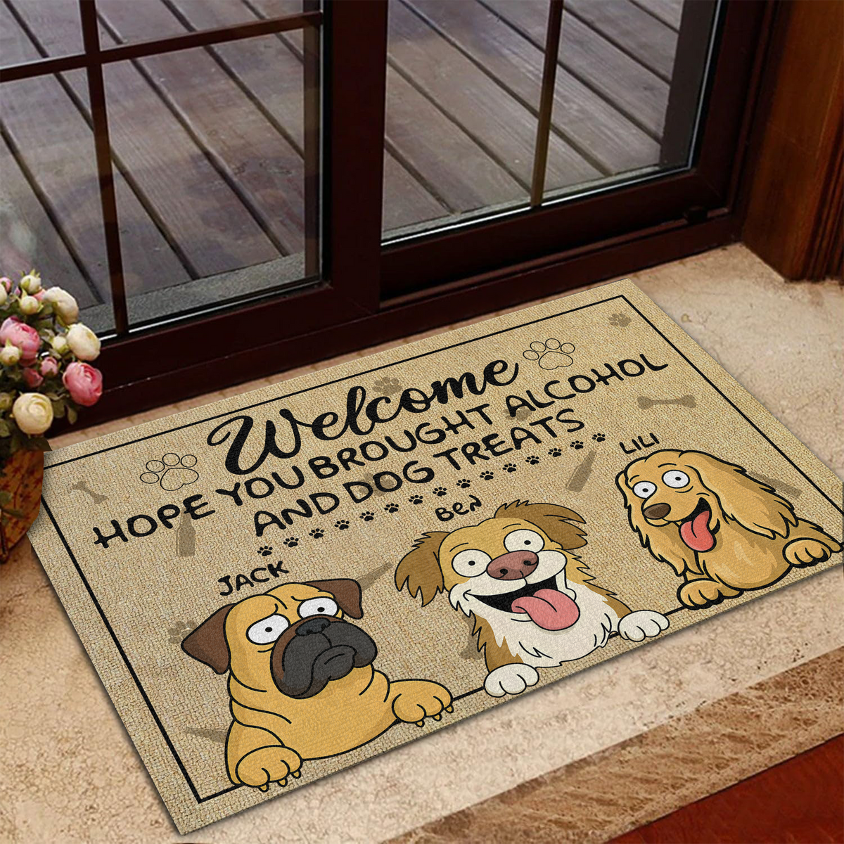 Brought Alcohol And Dog Treats Doormats Personalized Gift For Dog Lovers HO82 893684