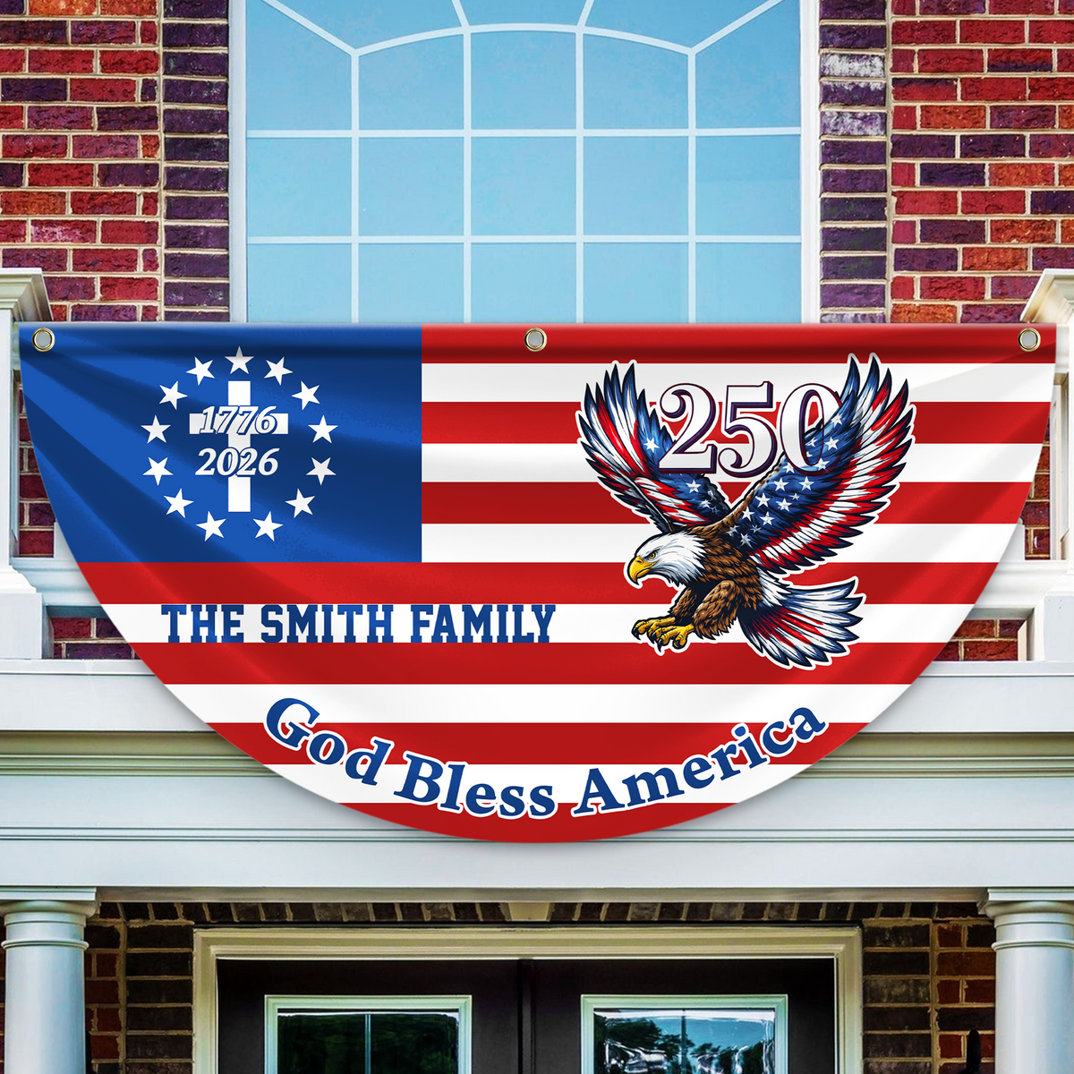 Custom Family Name 250th Patriot Eagle God Bless America Non-Pleated Fan Flag HA75 920134