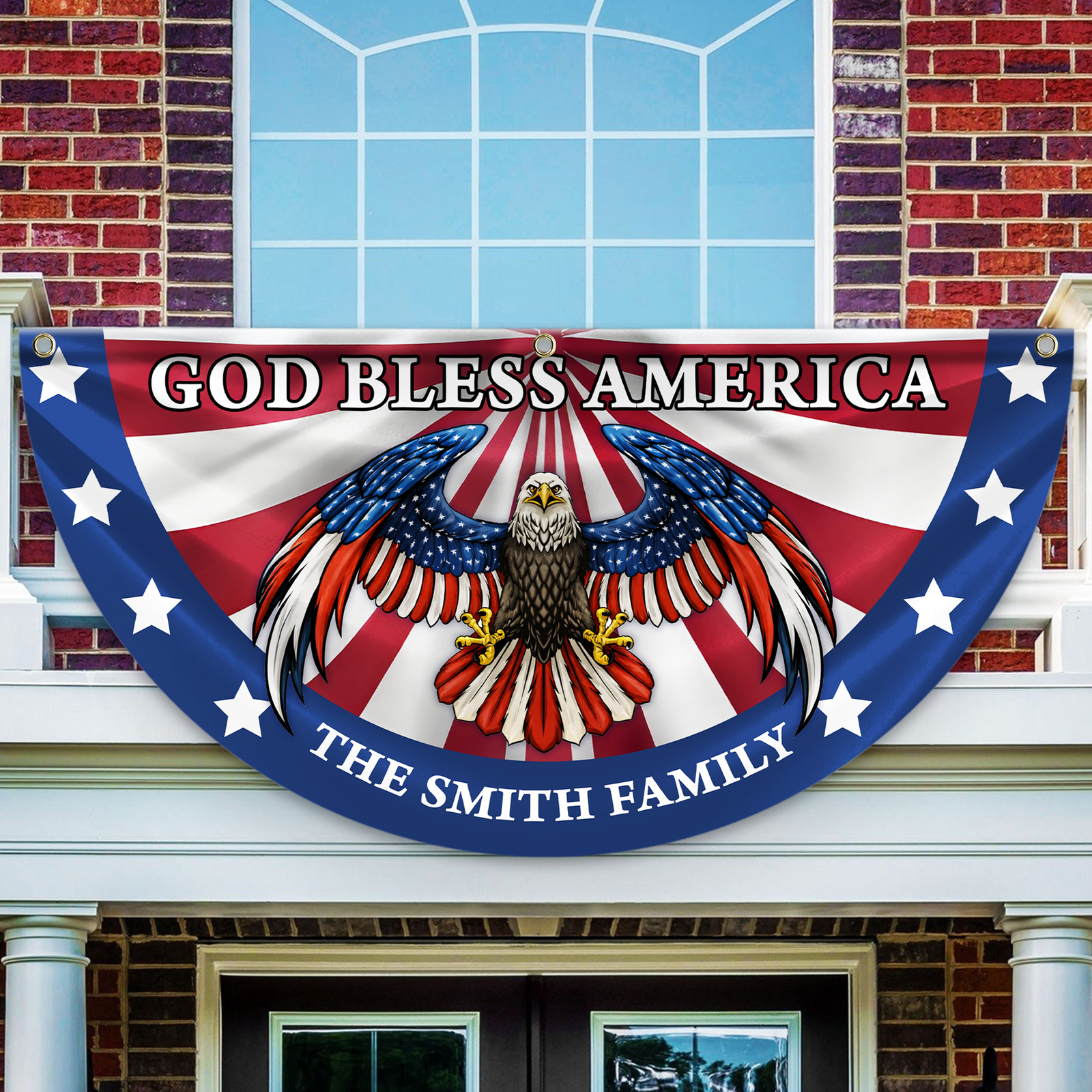 Custom Family Name God Bless America Patriotic Eagle Non-Pleated Fan Flag HA75 920132
