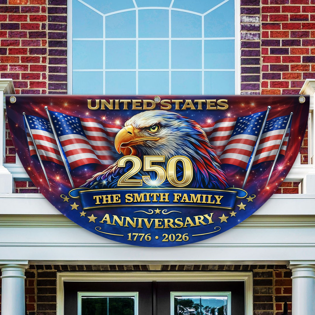 Personalized U.S 250th Anniversary with Family Name Non-Pleated Fan Flag CH07 911098