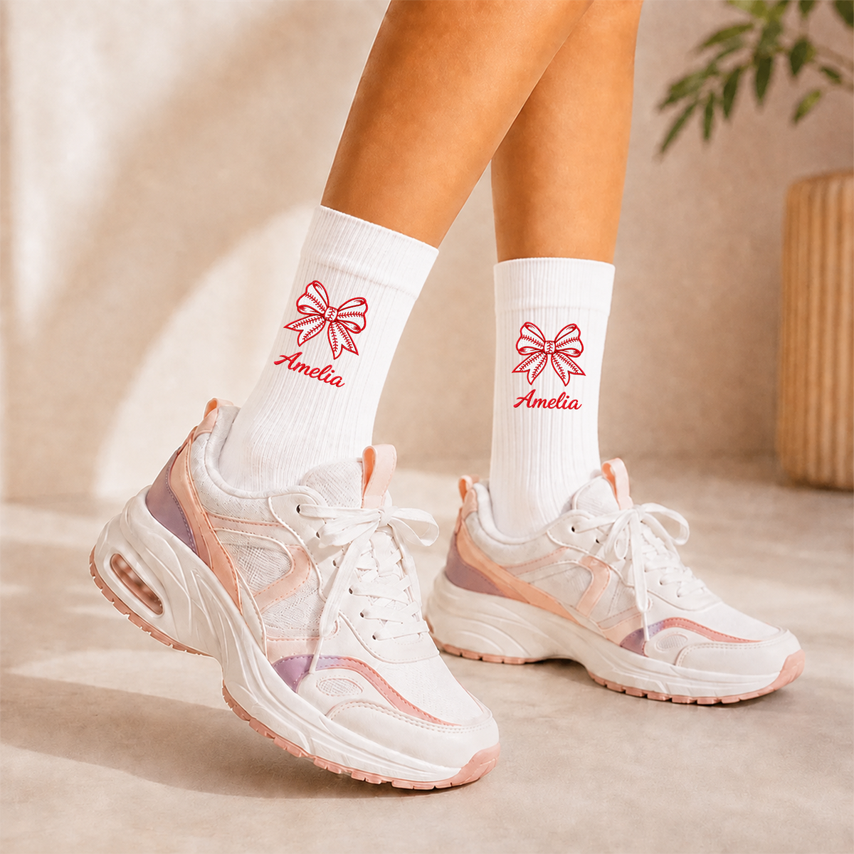 Personalized Name Coquette Bow Sports Embroidered Socks Gift For Her HA75 919492