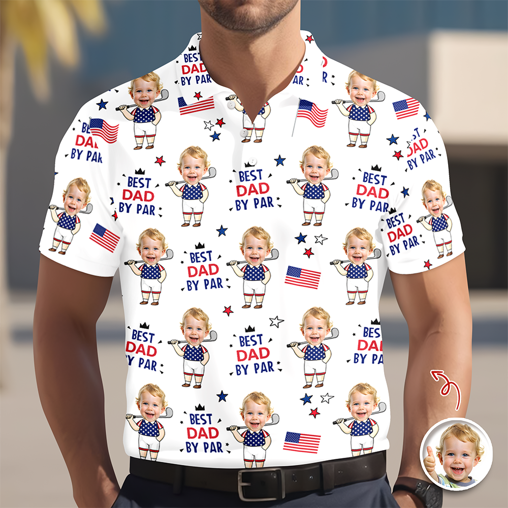 Custom Photo Best Dad By Par Funny Kid US Flag Polo Shirt - Personalized Father's Day Gift HA75 921146
