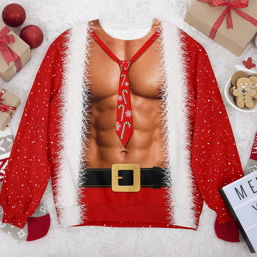 Personalized Funny Santa Body Illusion Christmas 3D Sweatshirt Novelty Christmas Party Sweater, Holiday Gift CH07 180390