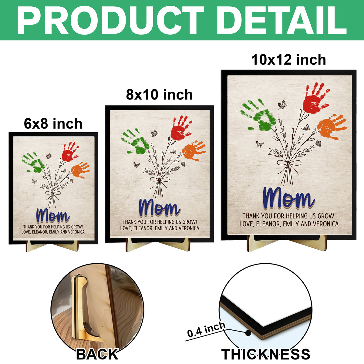 Personalized Flower Handprint Sign 2-Layered Wooden Plaque With Stand Gift For Mother's Day CH07 910836