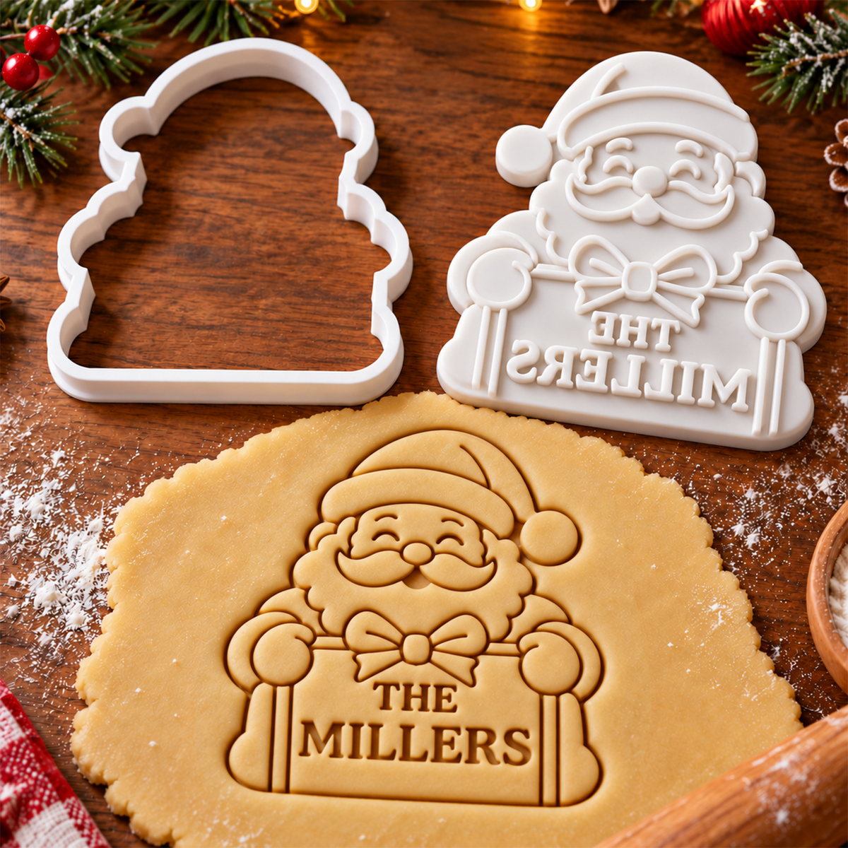 Personalized Family Name Santa Christmas Cookie Cutter & Stamp, Personalized Holiday Baking Gift CH07 181098