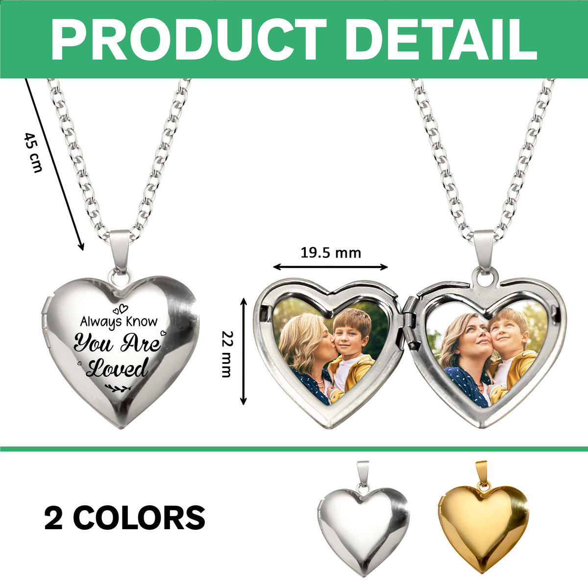 Custom Photo Always Know You Are Loved Heart Locket Necklace HA75 920700