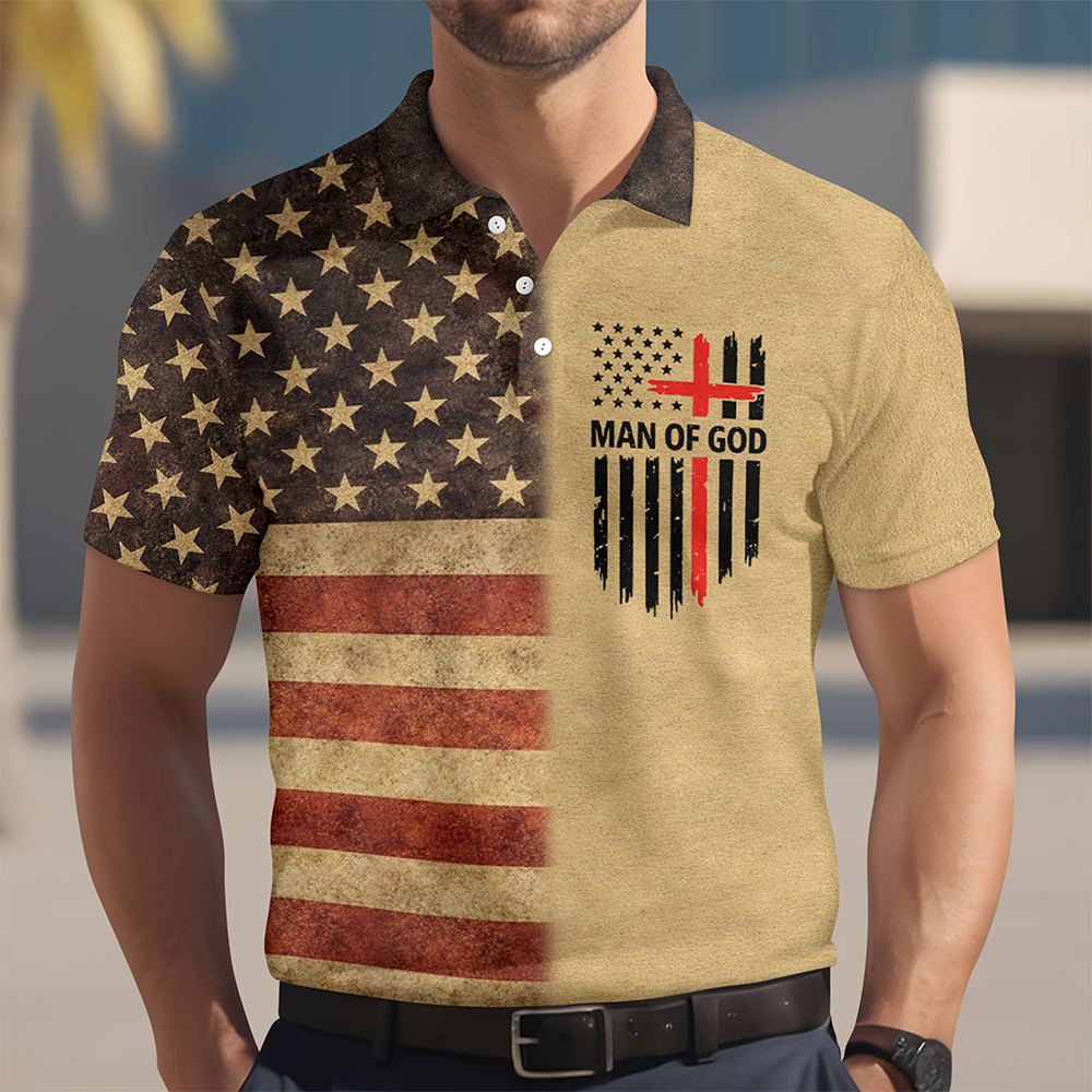 Man of God Patriotic Polo Shirt – American Flag Christian Faith Shirt for Men LM32 899599
