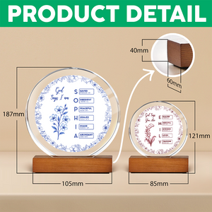 God Says I Am Name Letter In Bible Toile De Jouy Style Round Acrylic Frame Block HO82 894636