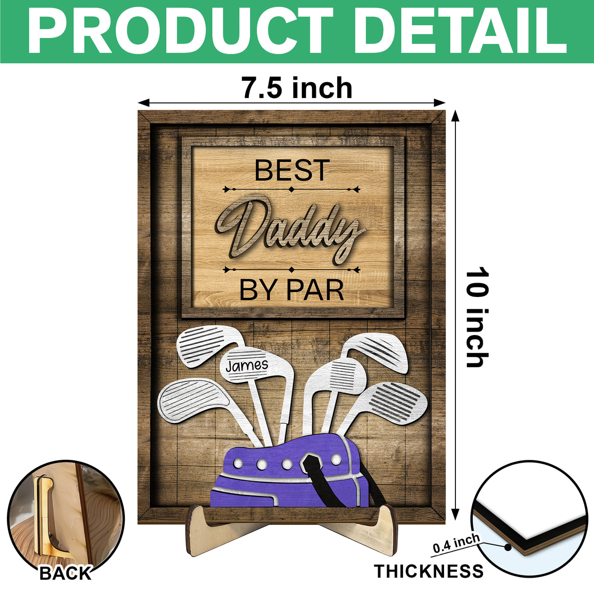 Dad Or Grandpa Golf Best Dad By Par Family 2-Layered Wooden Plaque With Stand Personalized Gift For Father's Day, Dad HO82 894044