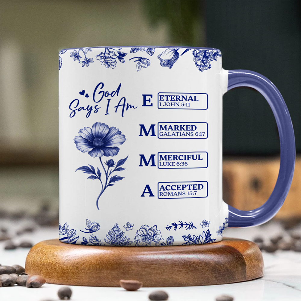 Personalized God Says I Am Name Letter In Bible Birth Flower Toile De Jouy Style Accent Mug HO82 894652