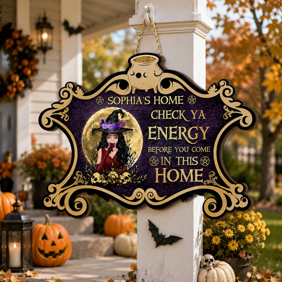 Personalized Check Ya Energy Before You Come In This Witch Halloween Welcome Door Sign CH07 180170