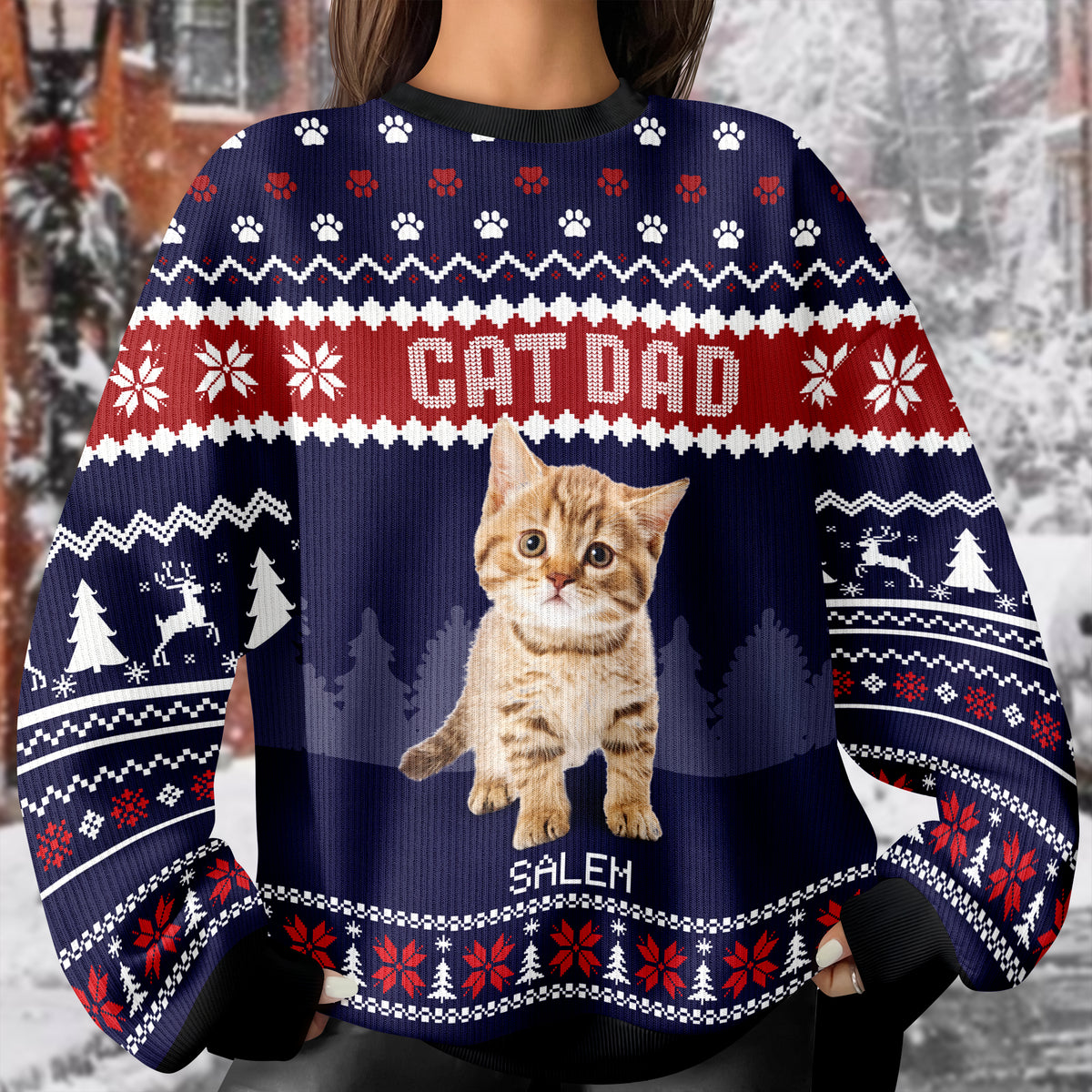 Custom Photo Cat Dad Cat Mom Ugly Sweater HA75 892896
