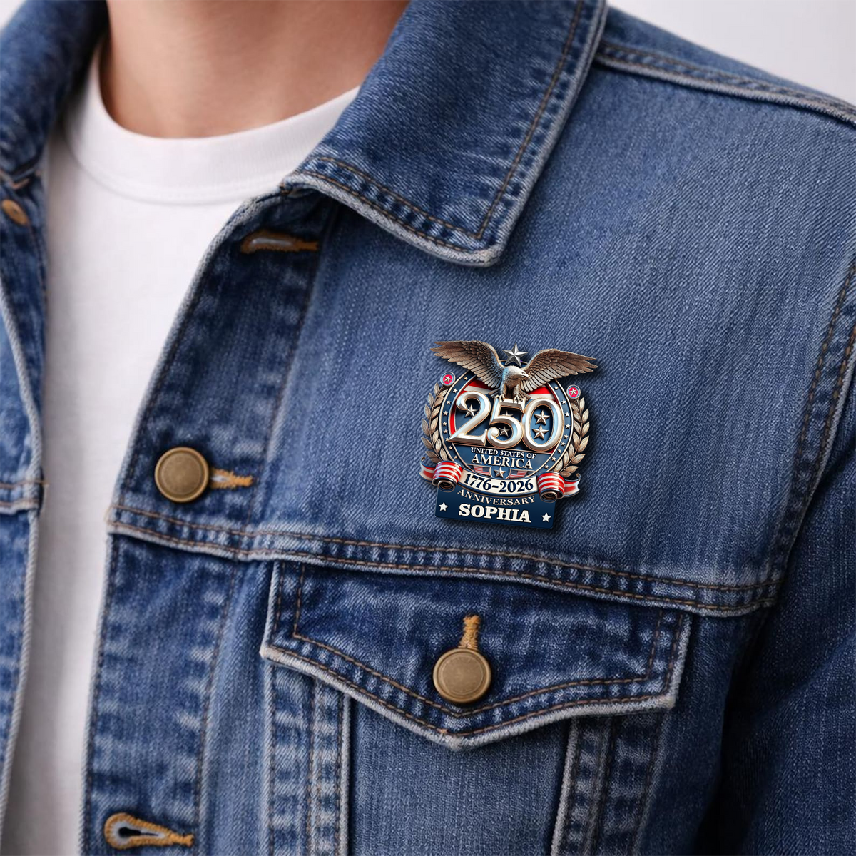 Custom Name United States Of America 250th Anniversary 1776-2026 Eagle Stainless Steel Metal Pin LM32 899523