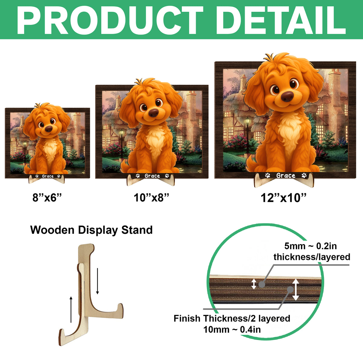 Custom Cartoon Photo Cute Gifts For Pet Lovers 2-Layered Wooden Plaque With Stand LM32 893523