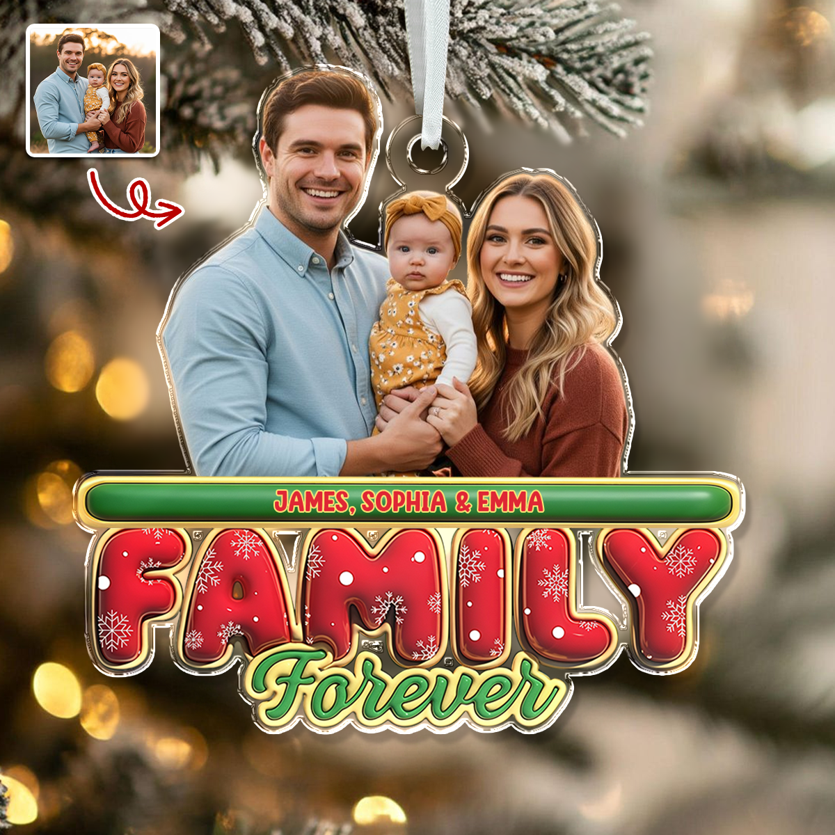 Custom Photo Family Forever 3D Effect Christmas Acrylic Ornament LM32 895941